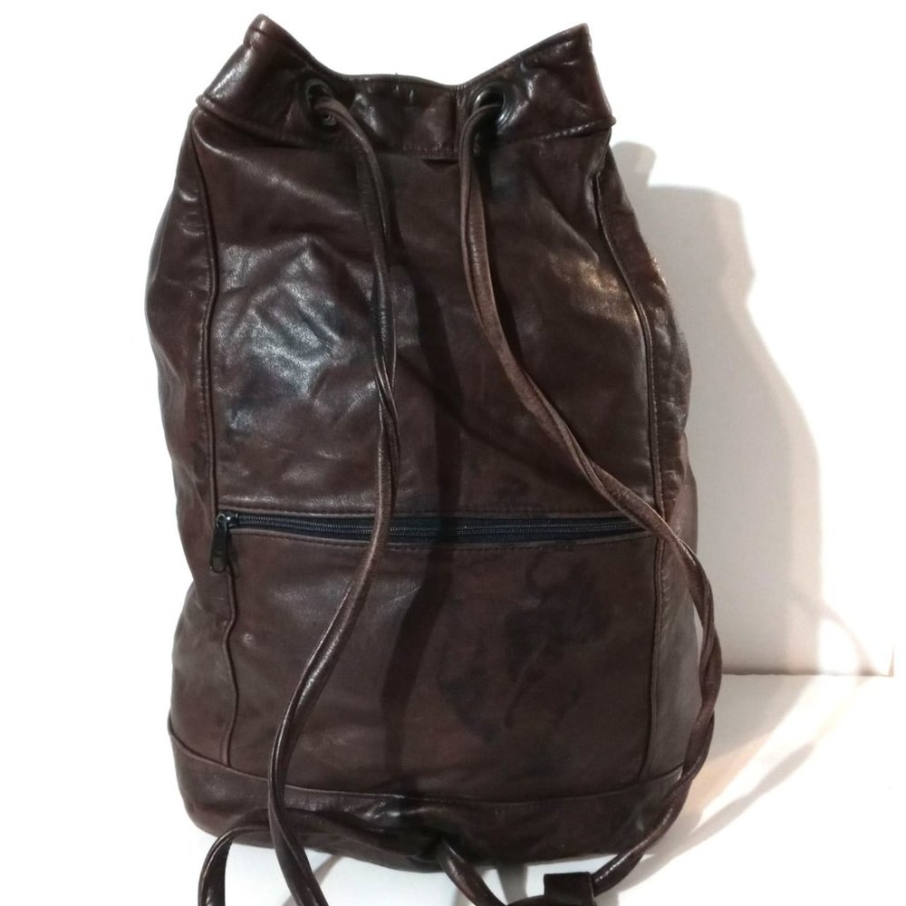 Leather Handmade Drawsting Closure Backpack - Picture 5 of 10